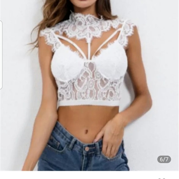 bralette Other - White lace strappy bralette super cute clasp at the neck 28” size waist A/b cup